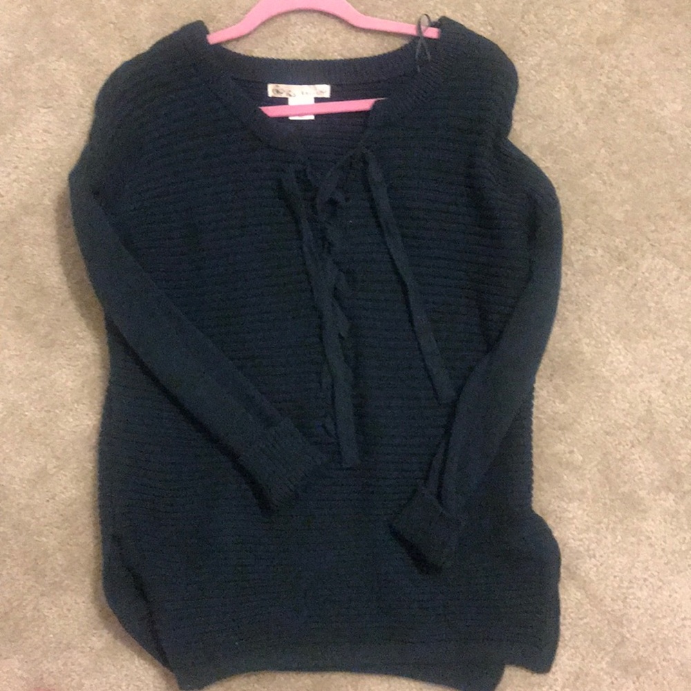 Green front lace up sweater